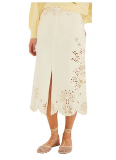 farm rio skirt womanbeige twill midi skirt with geometric richelieu - 358031 l0001