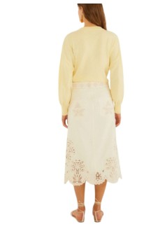 farm rio skirt womanbeige twill midi skirt with geometric richelieu - 358031 l0001