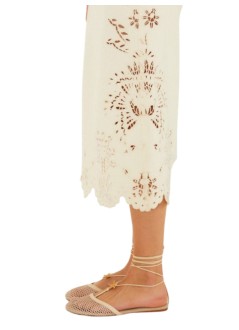 farm rio skirt womanbeige twill midi skirt with geometric richelieu - 358031 l0001