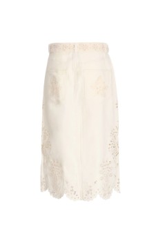 farm rio skirt womanbeige twill midi skirt with geometric richelieu - 358031 l0001