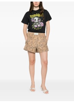 ganni pantalon corto mujer printed stretch cotton elasticated shorts - a1110054 zzt