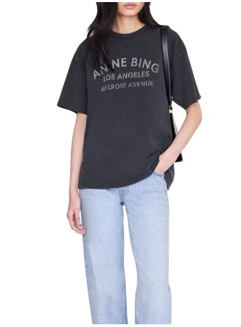 anine bing top womancade tee melrose stencil - a0812930wbl1 black 2