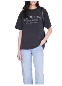 anine bing top womancade tee melrose stencil - a0812930wbl1 black