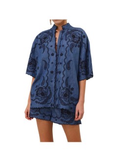 zimmermann camiseria mujer aster embroidered denim shirt - 8360tss261 rwblu