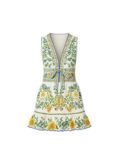 farm rio vestido mujer emily floral tapestry off-white mini dress - 355470 25185