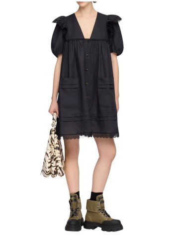 ganni dress womanlight linen angel mini dress - a1030577 099 2