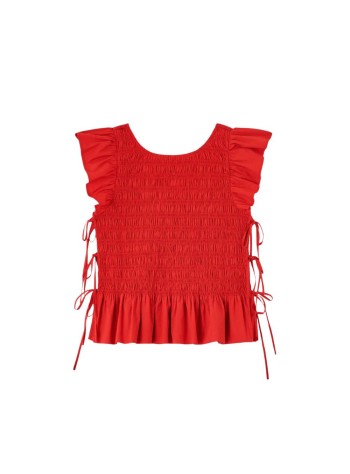 ganni top womanstretch cotton angel sleeve smocked top - a1040422 06p