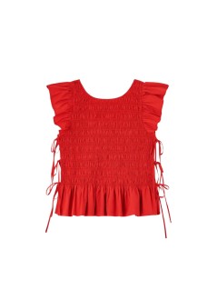 ganni top mujer stretch cotton angel sleeve smocked top - a1040422 06p