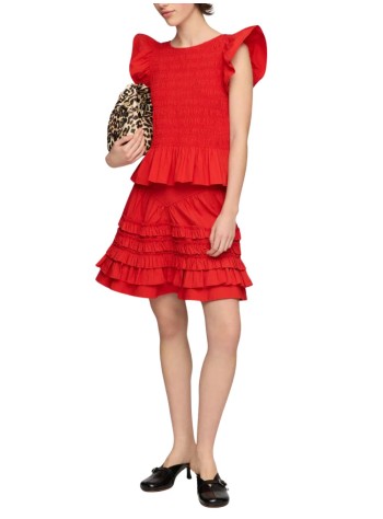 ganni top womanstretch cotton angel sleeve smocked top - a1040422 06p 2