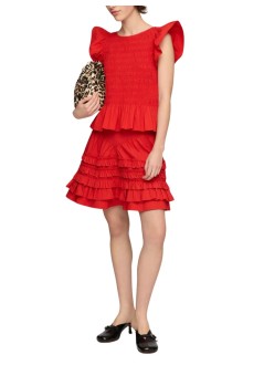 ganni top mujer stretch cotton angel sleeve smocked top - a1040422 06p