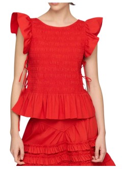 ganni top mujer stretch cotton angel sleeve smocked top - a1040422 06p