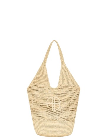 anine bing handbag mujer leah logo hobo raphia - a1312385nat1 beige