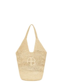 anine bing handbag womanleah logo hobo raphia - a1312385nat1 beige