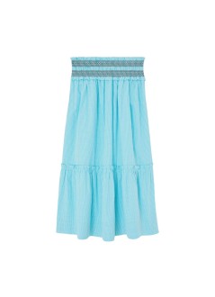 ganni skirt womancheck cotton smocked waist long skirt - a1090325 803