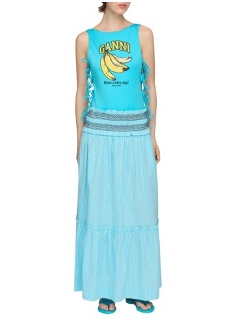 ganni falda mujer check cotton smocked waist long skirt - a1090325 803 2
