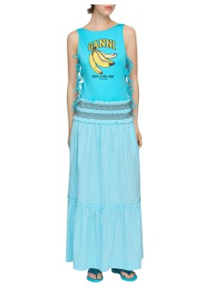 ganni skirt womancheck cotton smocked waist long skirt - a1090325 803