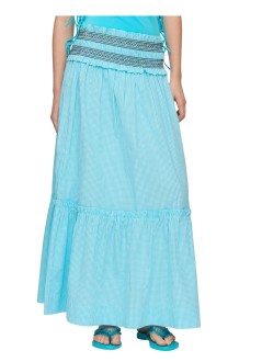 ganni skirt womancheck cotton smocked waist long skirt - a1090325 803