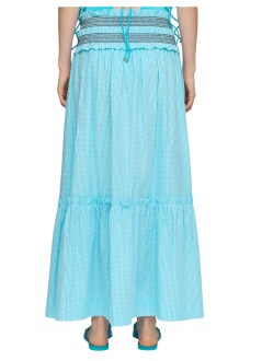 ganni skirt womancheck cotton smocked waist long skirt - a1090325 803