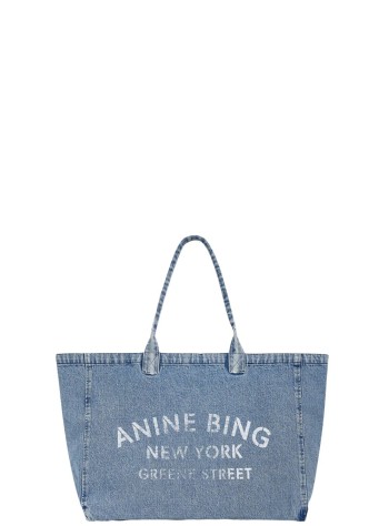 anine bing handbag mujer leo denim tote - a1312677whd93 dark blue