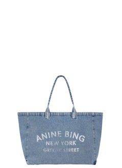anine bing handbag womanleo denim tote - a1312677whd93 dark blue