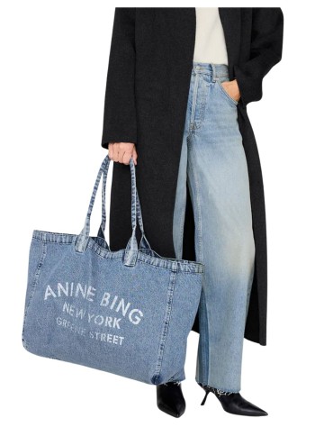anine bing handbag mujer leo denim tote - a1312677whd93 dark blue 2