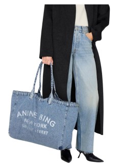 anine bing handbag womanleo denim tote - a1312677whd93 dark blue