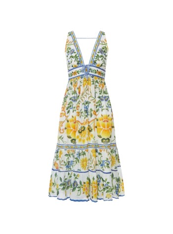 farm rio vestido mujer emily floral tapestry off-white midi dress - 355446 25185