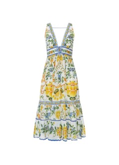 farm rio vestido mujer emily floral tapestry off-white midi dress - 355446 25185