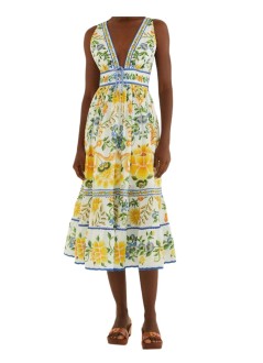 farm rio vestido mujer emily floral tapestry off-white midi dress - 355446 25185