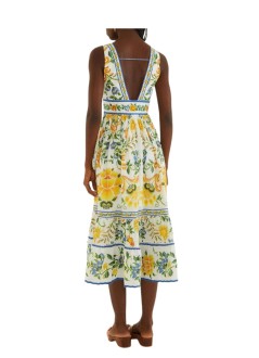 farm rio vestido mujer emily floral tapestry off-white midi dress - 355446 25185