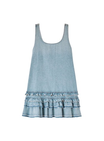 ganni dress womanlightweight denim frill mini dress - a1030531 565