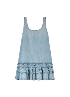 ganni dress womanlightweight denim frill mini dress - a1030531 565