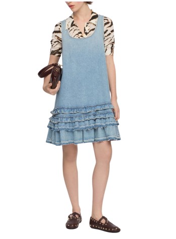 ganni dress womanlightweight denim frill mini dress - a1030531 565 2
