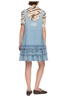 ganni dress womanlightweight denim frill mini dress - a1030531 565