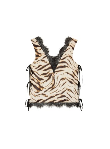 ganni top womanprinted stretch satin v-neck lace slip top - a1040399 135