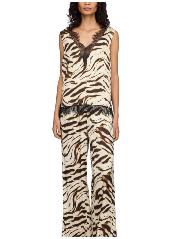 ganni top womanprinted stretch satin v-neck lace slip top - a1040399 135 2