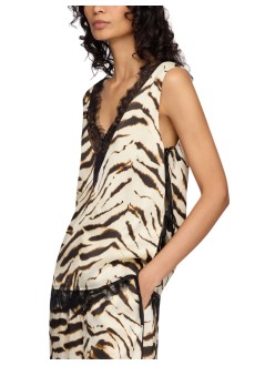 ganni top womanprinted stretch satin v-neck lace slip top - a1040399 135