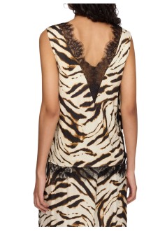 ganni top womanprinted stretch satin v-neck lace slip top - a1040399 135