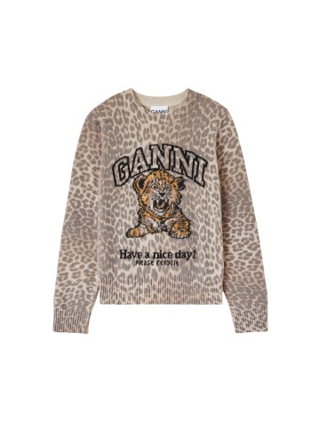 ganni knitwear womangraphic wool sweater tiger - a1150012 859