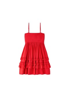 ganni dress womancotton poplin mini strap frill dress - a1030705 474