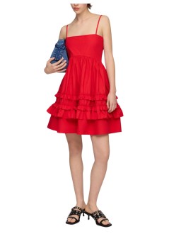 ganni dress womancotton poplin mini strap frill dress - a1030705 474