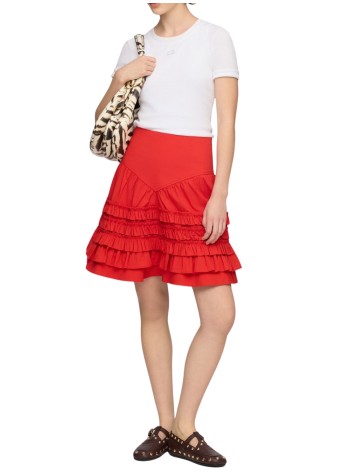 ganni falda mujer stretch cotton mini tiered frill skirt - a1090287 06p 2