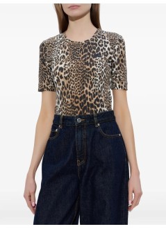 ganni top mujer soft cotton rib short sleeve t-shirt print - a1050177 943