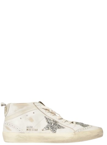 golden goose sneaker womanmid star leather upper and toe glitter tongue and star sued - gwf00122f008098 15647