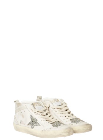 golden goose sneaker womanmid star leather upper and toe glitter tongue and star sued - gwf00122f008098 15647 2