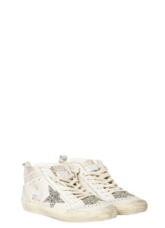 golden goose sneaker womanmid star leather upper and toe glitter tongue and star sued - gwf00122f008098 15647