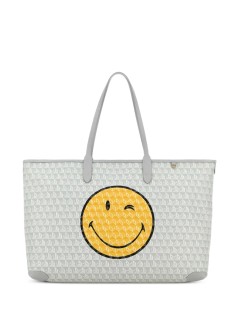 anya hindmarch handbag mujer i am a plastic bag zipped tote wink in recycled canvas with - 5050925205245 frost