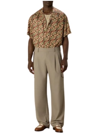 drôle de monsieur camiseria hombre viscose chain link monogram shirt - lsh230vi039kk kaki 2