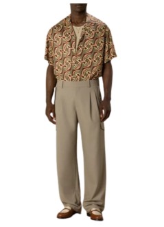 drôle de monsieur camiseria hombre viscose chain link monogram shirt - lsh230vi039kk kaki