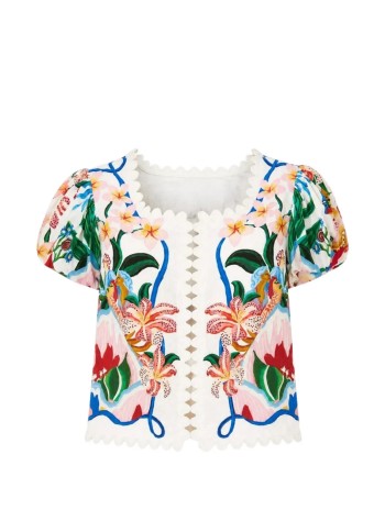 farm rio t-shirt womangarden of life scarf off-white short sleeve blouse - 363552 25222
